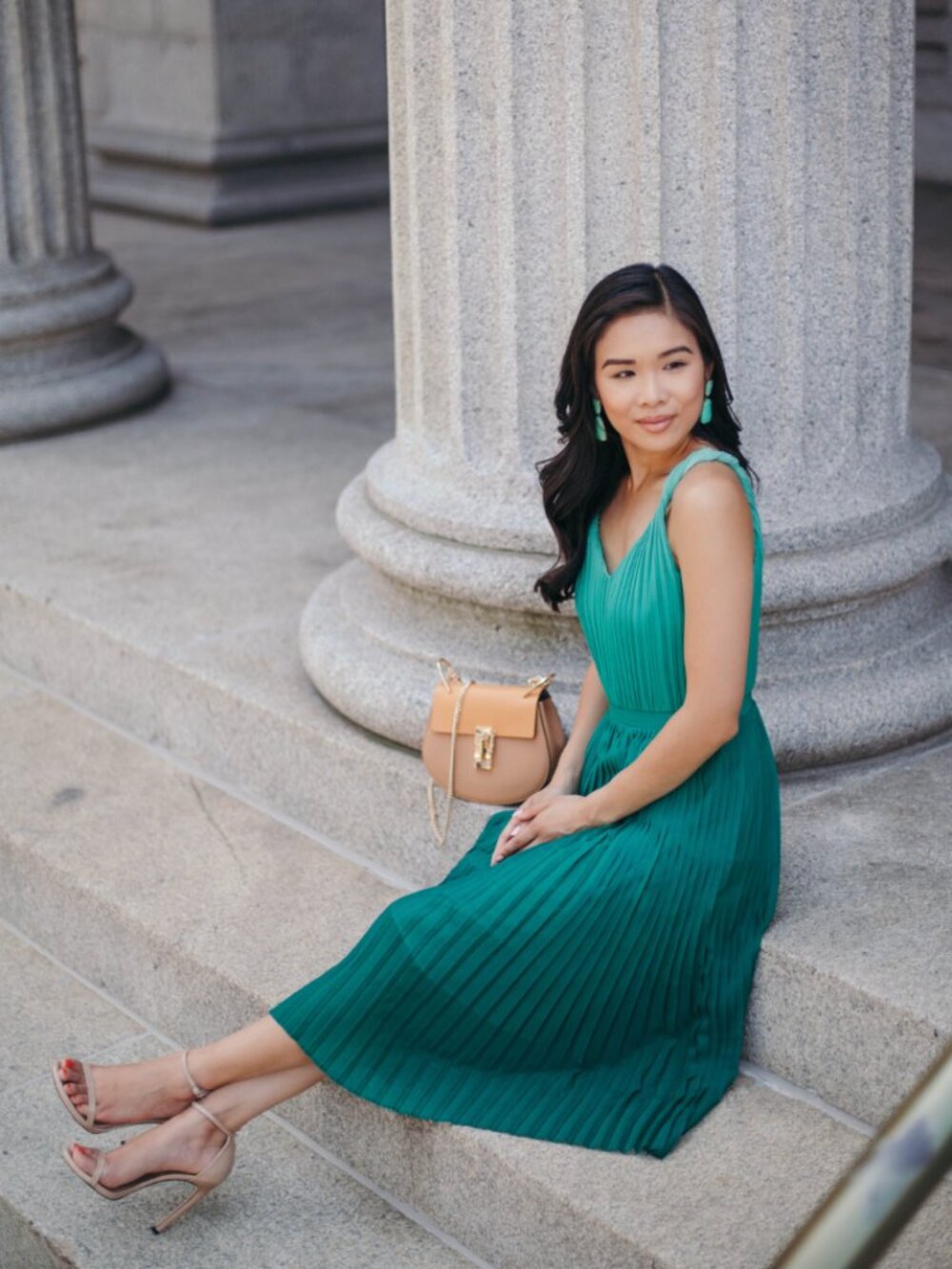 Banana Republic Pleated Ombre Emerald Green Dress